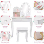 Coiffeuse Acekool pour enfants avec miroir et tabouret, ensemble de jeu en bois pour filles de 4 à 9 ans