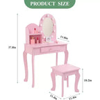 Coiffeuse Acekool pour enfants avec miroir et tabouret, ensemble de jeu en bois pour filles de 4 à 9 ans