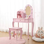 Coiffeuse Acekool pour enfants avec miroir et tabouret, ensemble de jeu en bois pour filles de 4 à 9 ans