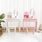 Coiffeuse Acekool pour enfants avec miroir et tabouret, ensemble de jeu en bois pour filles de 4 à 9 ans