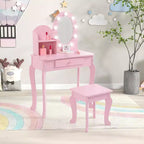 Coiffeuse Acekool pour enfants avec miroir et tabouret, ensemble de jeu en bois pour filles de 4 à 9 ans