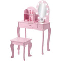 Acekool Kids Vanity Set with Mirror and Stool, Wooden Makeup Table Dress Up Playset for Girls Ages 4 - 9