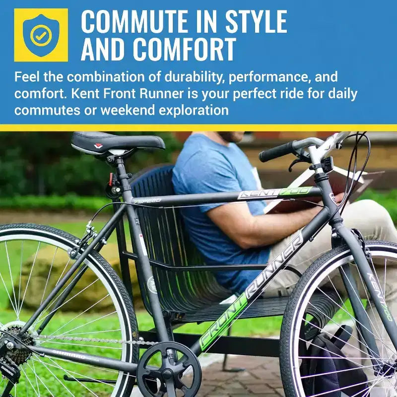 Kent International Front Runner Hybrid Bike - 700c - City Bike with 7 Speed Drivetrain, Lightweight Alloy Wheels, and Height Adjustable Seat Post