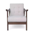 MAYEERTY Fauteuil capitonné moderne du milieu du siècle, revêtement beige, cadre marron, salon, salle à manger