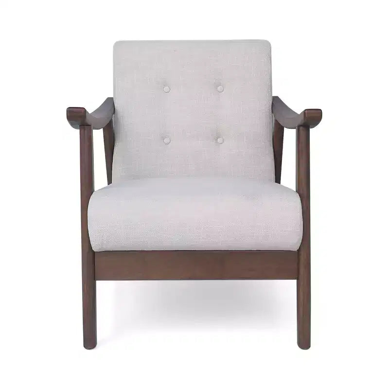 MAYEERTY Fauteuil capitonné moderne du milieu du siècle, revêtement beige, cadre marron, salon, salle à manger