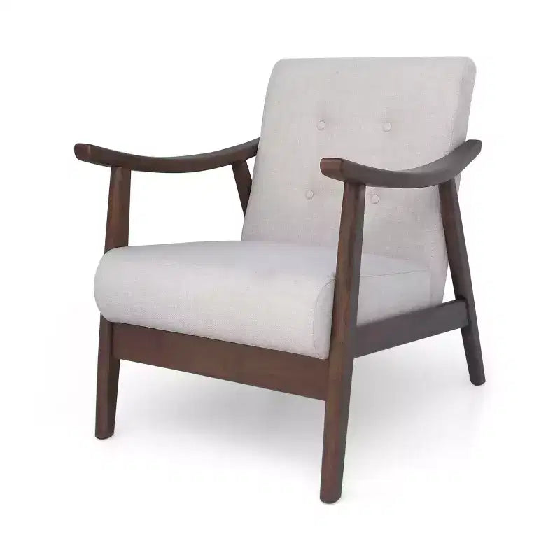 MAYEERTY Fauteuil capitonné moderne du milieu du siècle, revêtement beige, cadre marron, salon, salle à manger