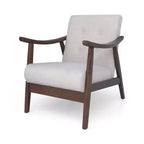 MAYEERTY Fauteuil capitonné moderne du milieu du siècle, revêtement beige, cadre marron, salon, salle à manger