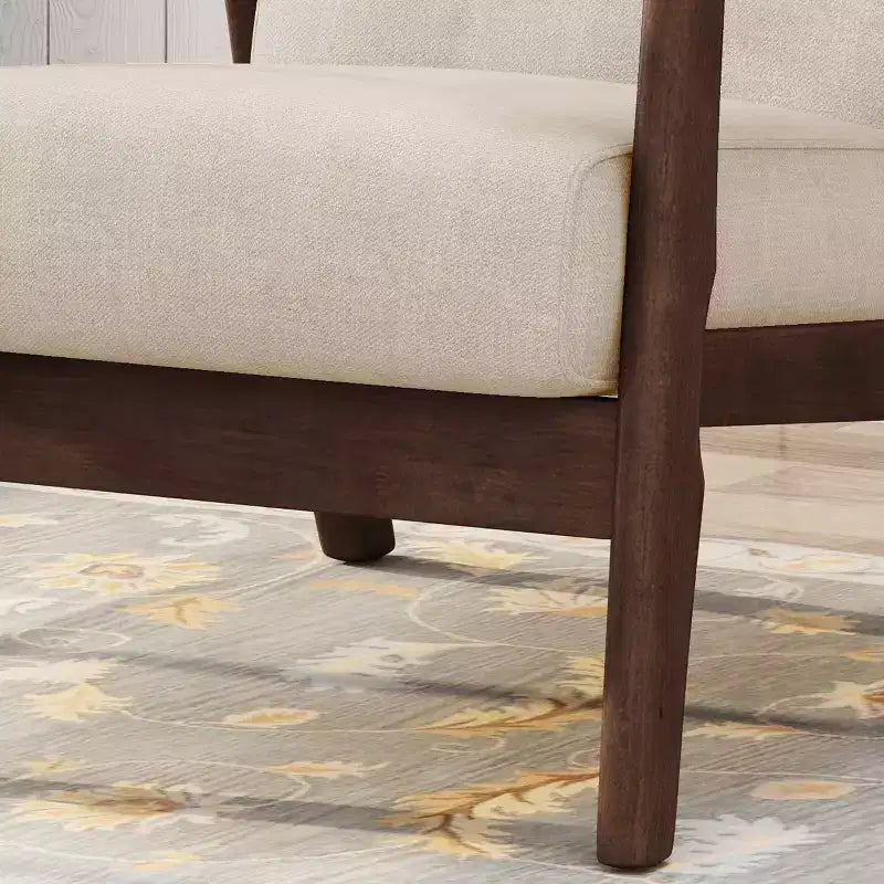 MAYEERTY Fauteuil capitonné moderne du milieu du siècle, revêtement beige, cadre marron, salon, salle à manger
