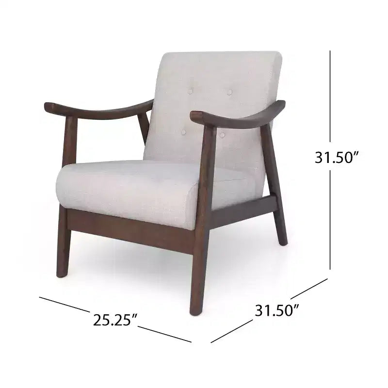 MAYEERTY Fauteuil capitonné moderne du milieu du siècle, revêtement beige, cadre marron, salon, salle à manger
