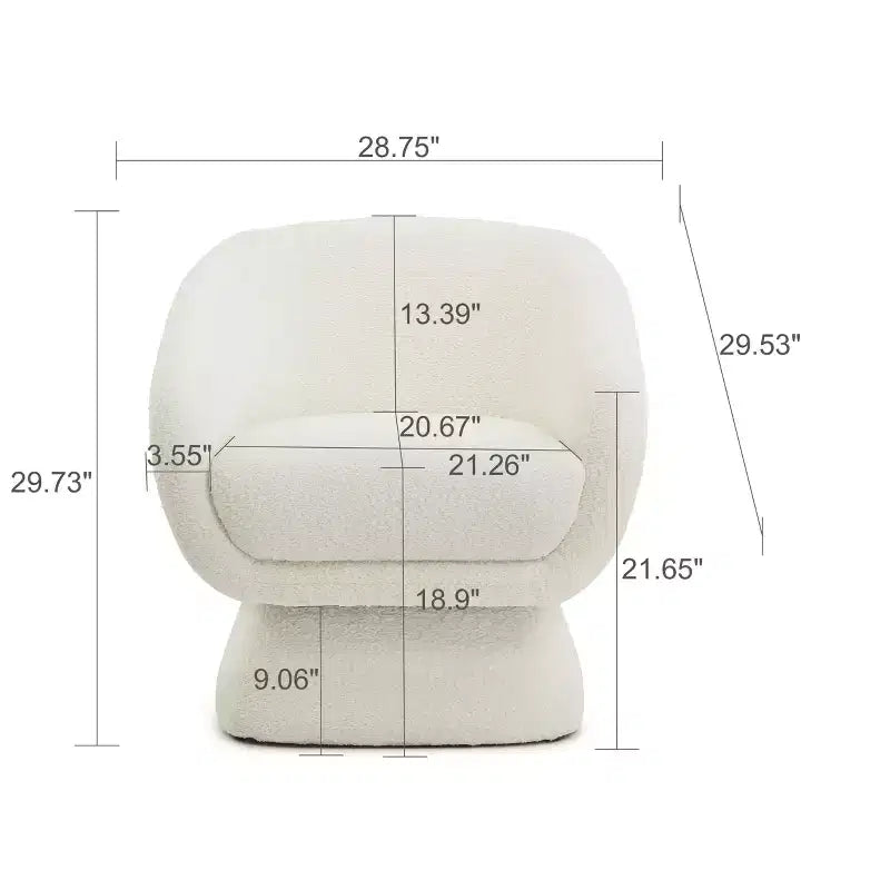 Fauteuil d'appoint rembourré en bouclette blanche TUYOHW, fauteuil de loisirs avec assise agrandie, base carrée, cadre en bois massif, fauteuil de lecture pour salon, chambre à coucher