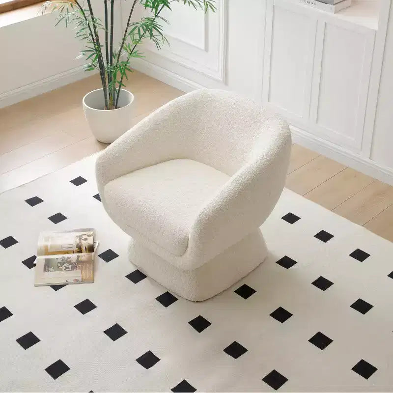 Fauteuil d'appoint rembourré en bouclette blanche TUYOHW, fauteuil de loisirs avec assise agrandie, base carrée, cadre en bois massif, fauteuil de lecture pour salon, chambre à coucher