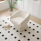 Fauteuil d'appoint rembourré en bouclette blanche TUYOHW, fauteuil de loisirs avec assise agrandie, base carrée, cadre en bois massif, fauteuil de lecture pour salon, chambre à coucher