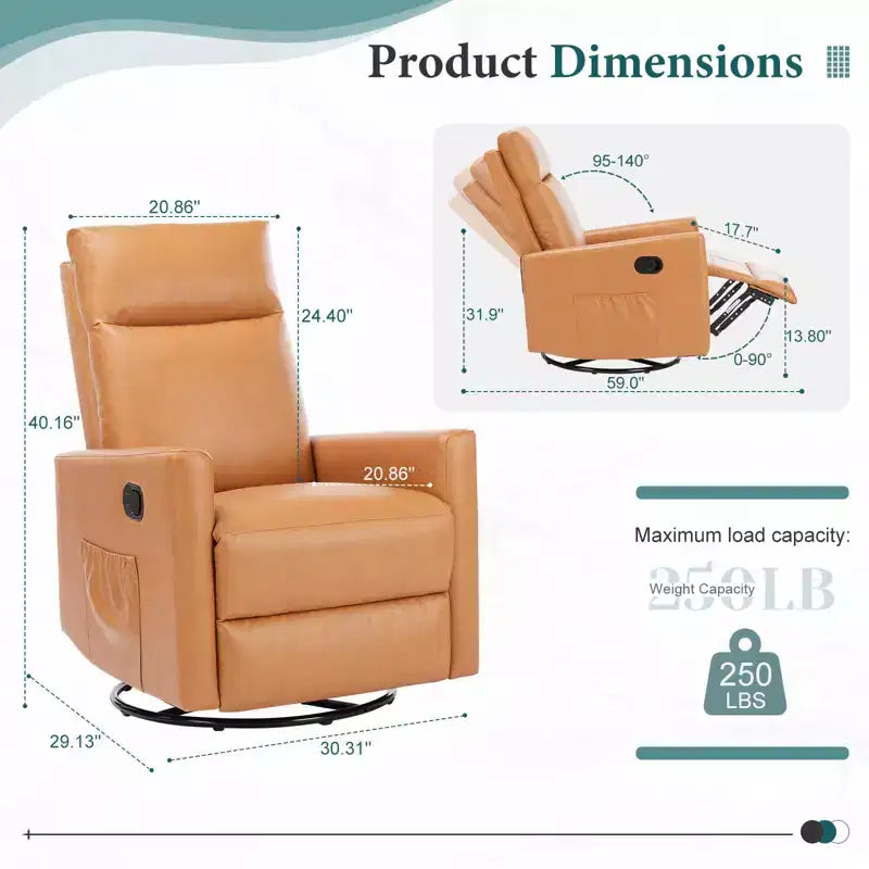 Fauteuil inclinable pivotant TUYOHW, fauteuil de pépinière coulissant avec repose-pieds extra large, dossier haut, siège profond, fauteuil d'appoint marron pour salon, pépinière, chambre à coucher