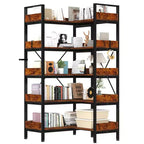 5 Tier Bookshelf, L Shaped Reversible Corner Bookcase, 65 Industrial Wooden Bookshelf with Open Shelves and Metal Frame, Adjustable Feet