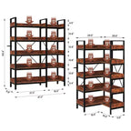 Étagère à 5 niveaux, bibliothèque d'angle réversible en forme de L, bibliothèque industrielle en bois de 65 po avec étagères ouvertes et cadre en métal, pieds réglables
