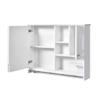 FAMYYT Armoire à pharmacie rectangulaire en MDF avec miroir, 6 étagères, boutons porte-serviettes