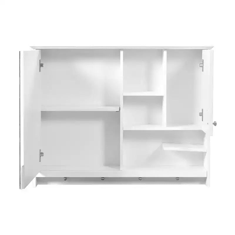FAMYYT Armoire à pharmacie rectangulaire en MDF avec miroir, 6 étagères, boutons porte-serviettes