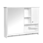 FAMYYT Armoire à pharmacie rectangulaire en MDF avec miroir, 6 étagères, boutons porte-serviettes