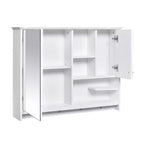 FAMYYT Armoire à pharmacie rectangulaire en MDF avec miroir, 6 étagères, boutons porte-serviettes