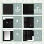 FAMYYT Armoire à pharmacie rectangulaire en MDF avec miroir, 6 étagères, boutons porte-serviettes