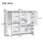 FAMYYT Armoire à pharmacie rectangulaire en MDF avec miroir, 6 étagères, boutons porte-serviettes