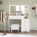 Vanity Desk with 9 LED Mirror & Drawers, 4 Large Drawers and 3 Tiers of Open Shelves for Bedroom, White