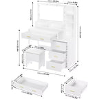 Vanity Desk with 9 LED Mirror & Drawers, 4 Large Drawers and 3 Tiers of Open Shelves for Bedroom, White