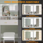 Vanity Desk with 9 LED Mirror & Drawers, 4 Large Drawers and 3 Tiers of Open Shelves for Bedroom, White