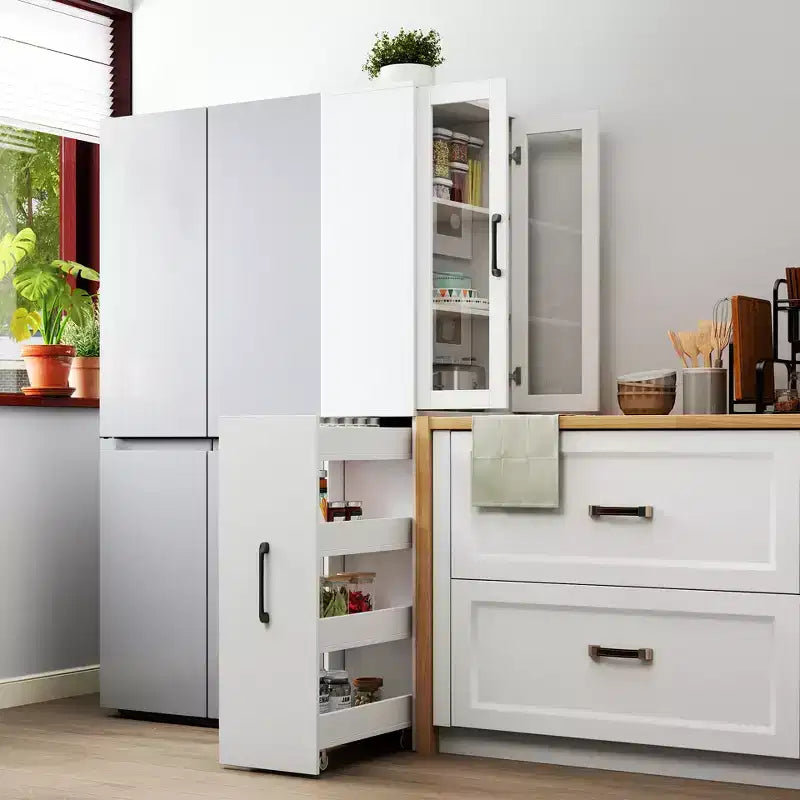 CLIHOME 70.87 H Display Storage Cabinet , 4 Tier Multi-functional Pull-out Storage Shelves, Wooden Tall Bookshelf Bookcase