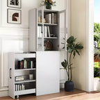 CLIHOME 70.87 H Display Storage Cabinet , 4 Tier Multi-functional Pull-out Storage Shelves, Wooden Tall Bookshelf Bookcase