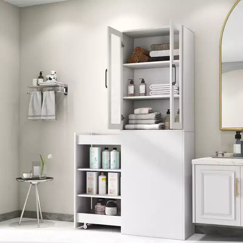 CLIHOME 70.87 H Display Storage Cabinet , 4 Tier Multi-functional Pull-out Storage Shelves, Wooden Tall Bookshelf Bookcase