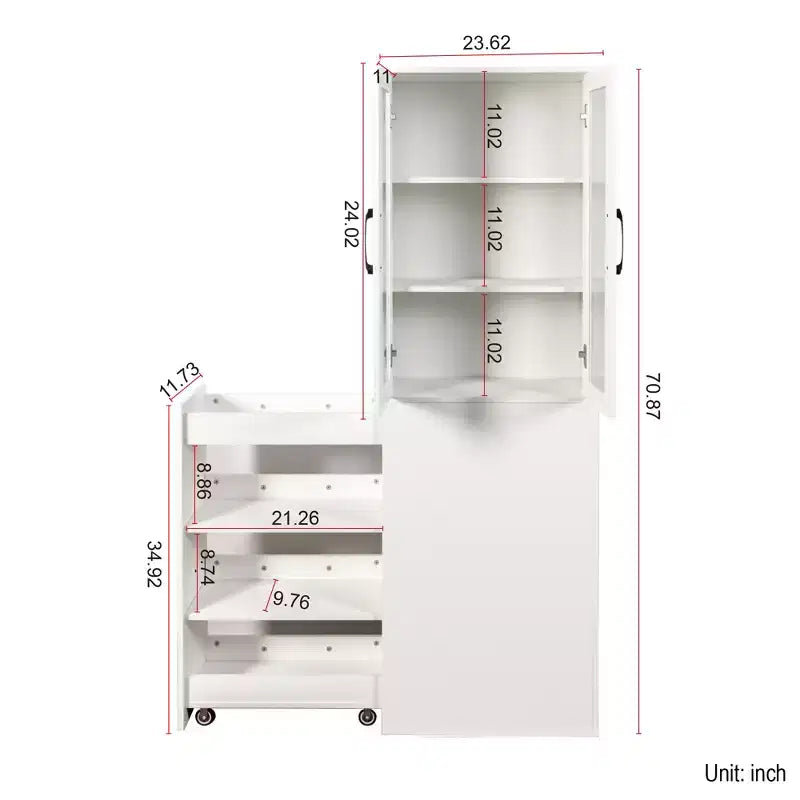 CLIHOME 70.87 H Display Storage Cabinet , 4 Tier Multi-functional Pull-out Storage Shelves, Wooden Tall Bookshelf Bookcase