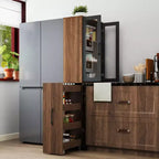 CLIHOME 70.87 H Display Storage Cabinet , 4 Tier Multi-functional Pull-out Storage Shelves, Wooden Tall Bookshelf Bookcase