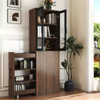 CLIHOME 70.87 H Display Storage Cabinet , 4 Tier Multi-functional Pull-out Storage Shelves, Wooden Tall Bookshelf Bookcase