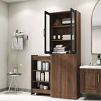 CLIHOME 70.87 H Display Storage Cabinet , 4 Tier Multi-functional Pull-out Storage Shelves, Wooden Tall Bookshelf Bookcase