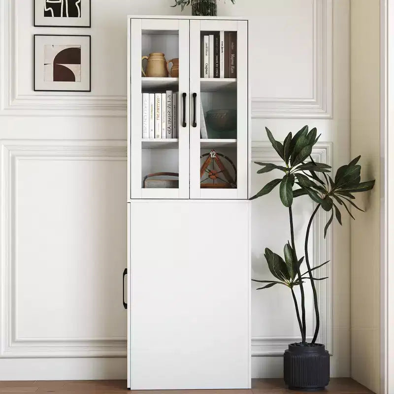 CLIHOME 70.87 H Display Storage Cabinet , 4 Tier Multi-functional Pull-out Storage Shelves, Wooden Tall Bookshelf Bookcase