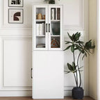 CLIHOME 70.87 H Display Storage Cabinet , 4 Tier Multi-functional Pull-out Storage Shelves, Wooden Tall Bookshelf Bookcase