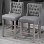 Tabourets de bar hauteur comptoir de 66,7 cm, chaises de salle à manger sans accoudoirs tapissées avec dossier capitonné et pieds en bois d'hévéa, lot de 2