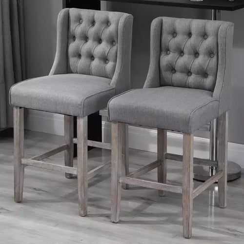 Tabourets de bar hauteur comptoir de 66,7 cm, chaises de salle à manger sans accoudoirs tapissées avec dossier capitonné et pieds en bois d'hévéa, lot de 2