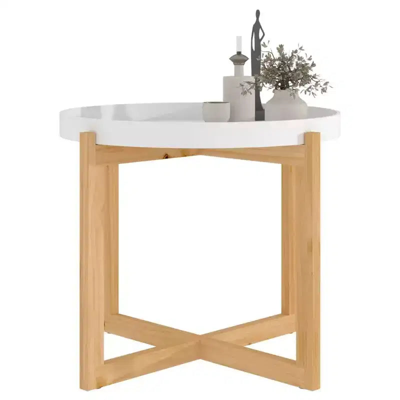 vidaXL Table Basse Ronde Table d'Appoint Canapé Bois d'Ingénierie Bois Massif de Pin - Blanc