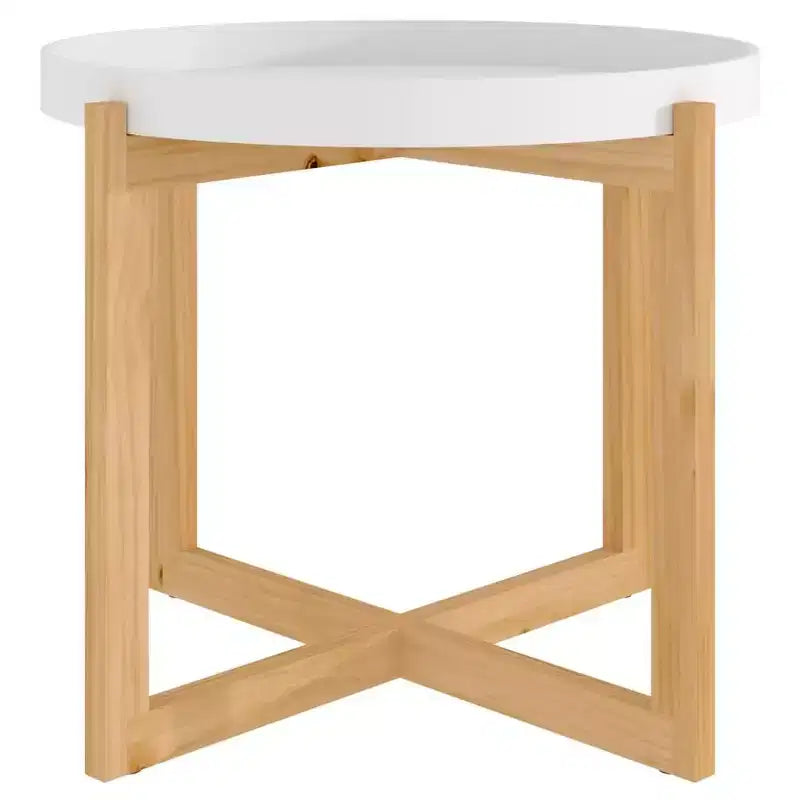 vidaXL Coffee Table Round End Table Sofa Table Engineered Wood Solid Wood Pine - White