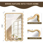 Miroir mural ondulé 30x20 avec cadre en bois, style bohème pour salle de bain, chambre, entrée et ferme