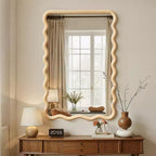 Miroir mural ondulé 30x20 avec cadre en bois, style bohème pour salle de bain, chambre, entrée et ferme