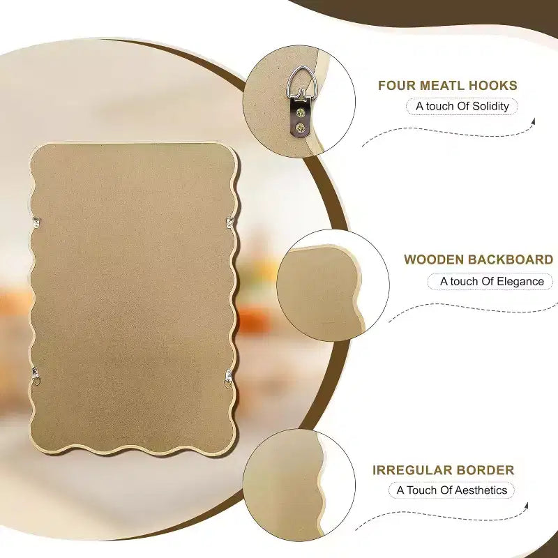 Miroir mural ondulé 30x20 avec cadre en bois, style bohème pour salle de bain, chambre, entrée et ferme