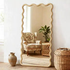 Miroir mural ondulé 30x20 avec cadre en bois, style bohème pour salle de bain, chambre, entrée et ferme