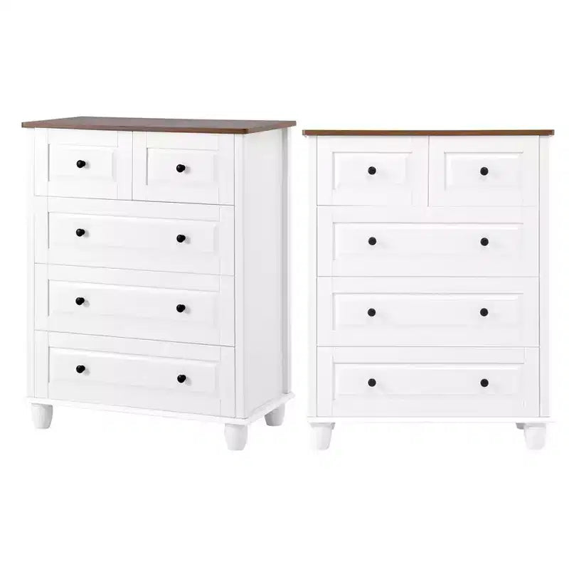 AEELLEEA Commode à 5 tiroirs pour chambre à coucher, meuble de rangement en MDF, commode moderne pour salon, couloir, blanc