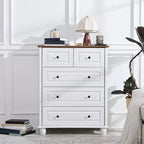 AEELLEEA Commode à 5 tiroirs pour chambre à coucher, meuble de rangement en MDF, commode moderne pour salon, couloir, blanc
