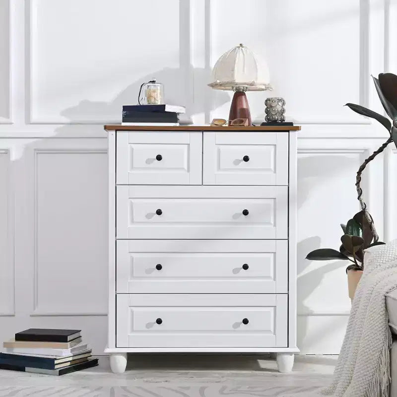 AEELLEEA Commode à 5 tiroirs pour chambre à coucher, meuble de rangement en MDF, commode moderne pour salon, couloir, blanc