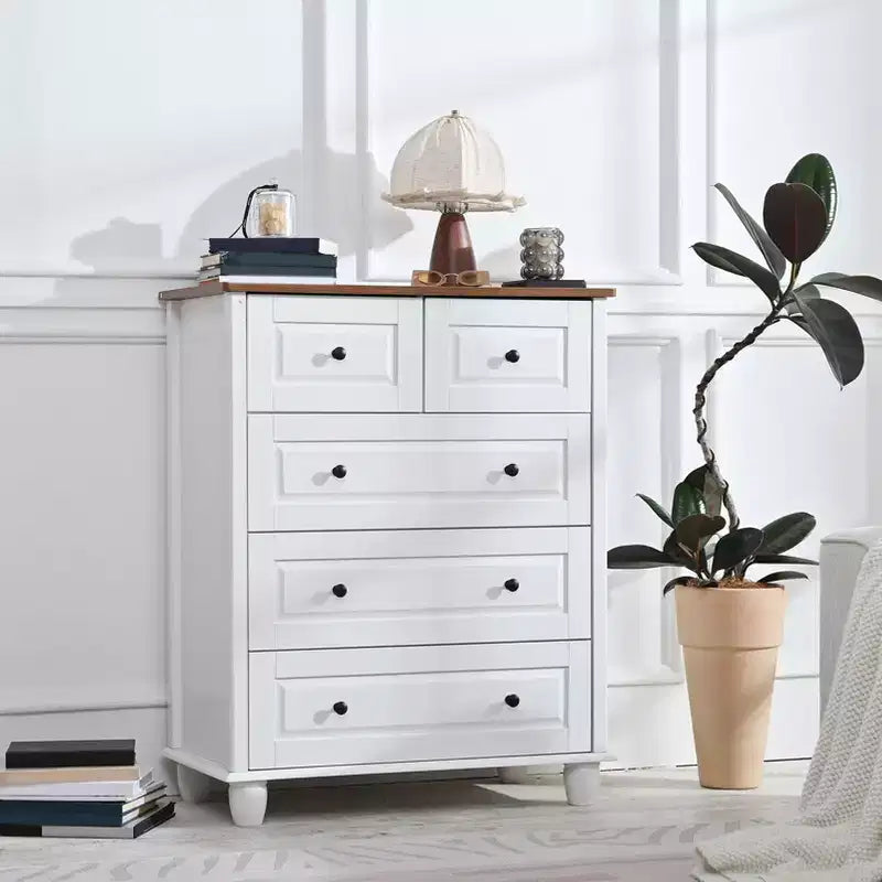 AEELLEEA Commode à 5 tiroirs pour chambre à coucher, meuble de rangement en MDF, commode moderne pour salon, couloir, blanc