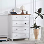 AEELLEEA Commode à 5 tiroirs pour chambre à coucher, meuble de rangement en MDF, commode moderne pour salon, couloir, blanc